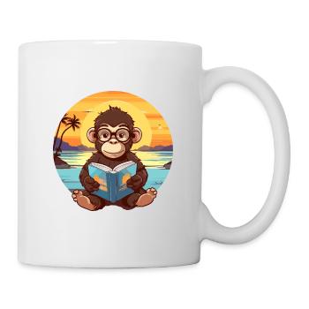 Affe Niedliche Lustige Karikatur Kawaii Buch Strand - Tasse - Weiß - Rechts