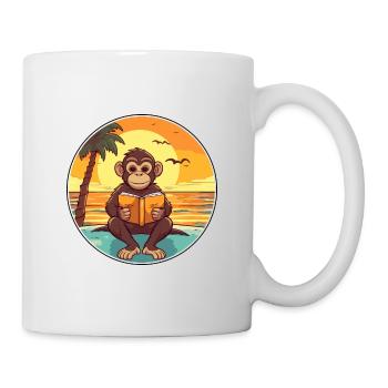 Affe Niedliche Lustige Karikatur Kawaii Buch Strand - Tasse - Weiß - Rechts