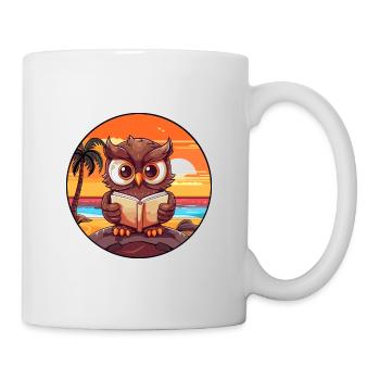 Eulen-niedlicher lustiger Cartoon Kawaii-Buch-Strand - Tasse - Weiß - Rechts
