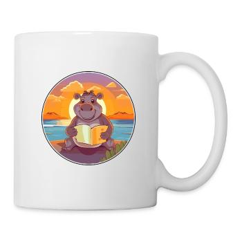 Nilpferd, niedlich, lustig, Cartoon, Kawaii, Buch, Strand - Tasse - Weiß - Rechts