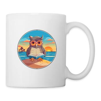 Eule Niedliche Lustige Karikatur Kawaii Buch Strand - Tasse - Weiß - Rechts