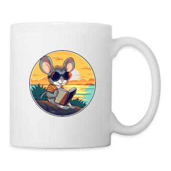 Maus niedlicher lustiger Cartoon Kawaii Buchstrand - Tasse - Weiß - Rechts