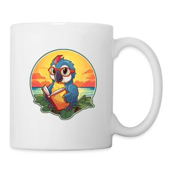 Parrot Cute Funny Cartoon Kawaii Book Beach - Mug - white - Right