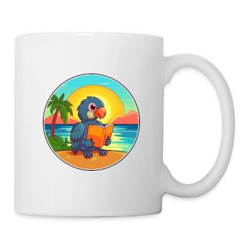 Parrot Cute Funny Cartoon Kawaii Book Beach - Mug - white - Right