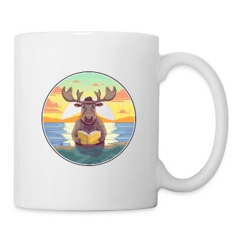 Elch Niedliche Lustige Karikatur Kawaii Buch Strand - Tasse - Weiß - Rechts