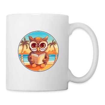 Eule Niedliche Lustige Karikatur Kawaii Buch Strand - Tasse - Weiß - Rechts