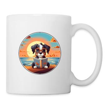 Poode Chien Mignon Drôle Dessin Animé Kawaii Livre Plage - Mug blanc - blanc - Droite