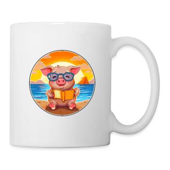 Cochon Mignon Drôle Dessin Animé Kawaii Livre Plage - Mug blanc - blanc - Droite