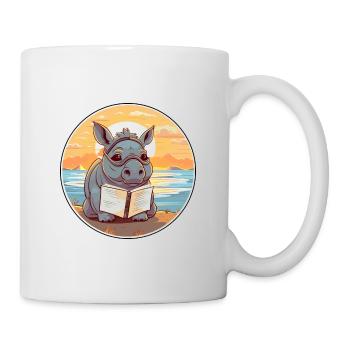 Nashorn süßer lustiger Cartoon Kawaii Buchstrand - Tasse - Weiß - Rechts