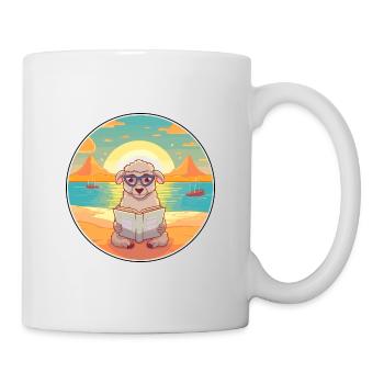 Schaf-niedlicher lustiger Cartoon-Kawaii-Buch-Strand - Tasse - Weiß - Rechts
