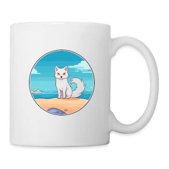 Arktisfuchs Aquarell Cartoon Kawaii Clipart Haustier - Tasse - Weiß - Rechts