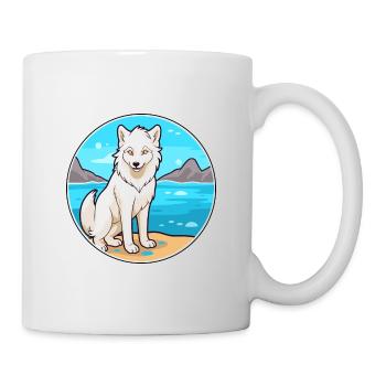 Arktischer Wolf Aquarell Cartoon Kawaii Clipart Haustier - Tasse - Weiß - Rechts