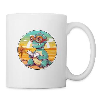 Iguana Cute Funny Cartoon Kawaii Book Beach - Mug - white - Right