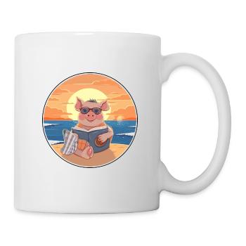 Cochon Mignon Drôle Dessin Animé Kawaii Livre Plage - Mug blanc - blanc - Droite