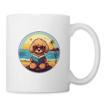 Pudel Niedlich Lustige Karikatur Kawaii Buch Strand - Tasse - Weiß - Rechts