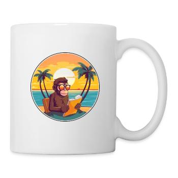 Affe-niedlicher lustiger Cartoon Kawaii-Buch-Strand - Tasse - Weiß - Rechts