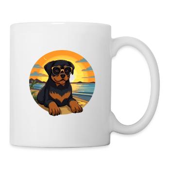 Rottweiler Chien Drôle De Dessin Animé Kawaii Livre Plage - Mug blanc - blanc - Droite