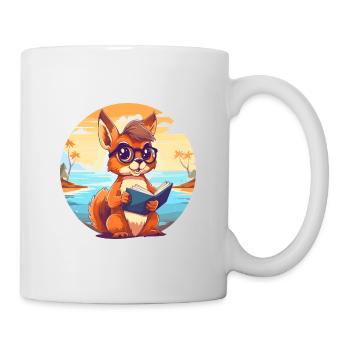 Squirrel Cute Funny Cartoon Kawaii Book Beach - Mug - white - Right
