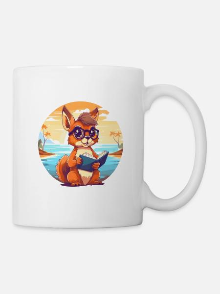 Eichhörnchen Niedlich Lustige Karikatur Kawaii Buch Strand - Tasse - Weiß