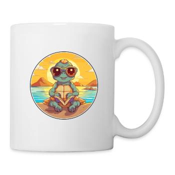 Turtle Cute Funny Cartoon Kawaii Book Beach - Mug - white - Right