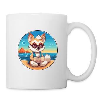 Wolf Cute Funny Cartoon Kawaii Book Beach - Mug - white - Right