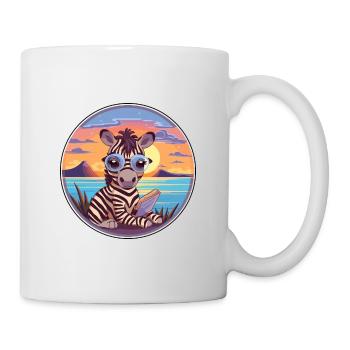 Zebra-niedlicher lustiger Cartoon Kawaii-Buch-Strand - Tasse - Weiß - Rechts
