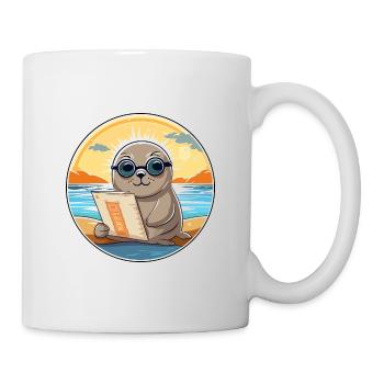 Sceau Mignon Drôle Dessin Animé Kawaii Livre Plage - Mug blanc - blanc - Droite