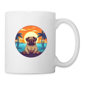 Mops-Hund-niedlicher lustiger Cartoon-Kawaii-Buch-Strand - Tasse - Weiß - Rechts