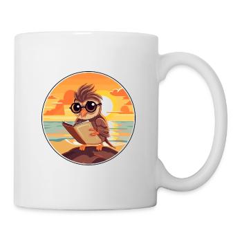 Spatz Niedliche Lustige Karikatur Kawaii Buch Strand - Tasse - Weiß - Rechts