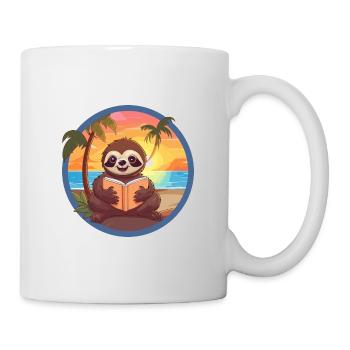 Faultier, niedlich, lustig, Cartoon, Kawaii, Buch, Strand - Tasse - Weiß - Rechts