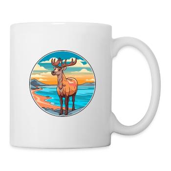 Karibu Aquarell Karikatur Kawaii Clipart Tier - Tasse - Weiß - Rechts