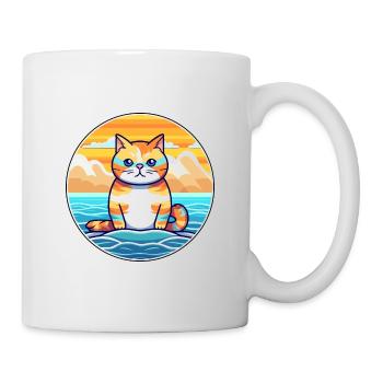 Katze Aquarell Karikatur Kawaii Clipart Tier - Tasse - Weiß - Rechts