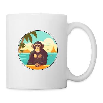 Chimpanzé aquarelle dessin animé Kawaii Clipart animal de compagnie - Mug blanc - blanc - Droite