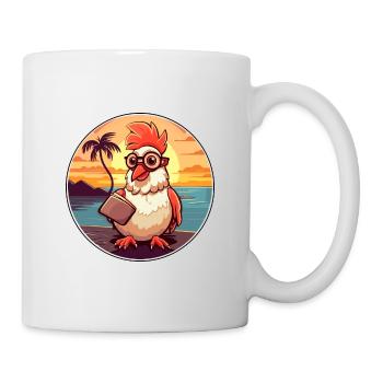 Hahn Niedlich Lustige Karikatur Kawaii Buch Strand - Tasse - Weiß - Rechts