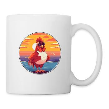 Hahn Niedlich Lustige Karikatur Kawaii Buch Strand - Tasse - Weiß - Rechts