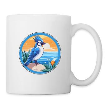 Blauer Eichelhäher Vogel Aquarell Karikatur Kawaii Tier Haustier - Tasse - Weiß - Rechts
