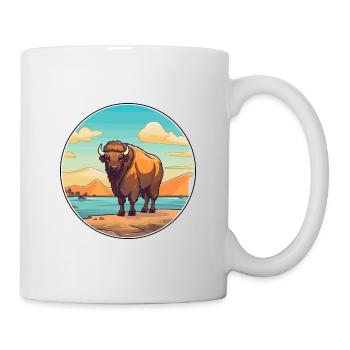 Bison Watercolor Cartoon Kawaii Clipart Animal - Mug - white - Right