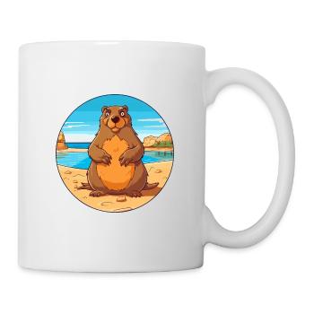 Und täglich grüßt das Murmeltier Aquarell Karikatur Kawaii Clipart Tier - Tasse - Weiß - Rechts