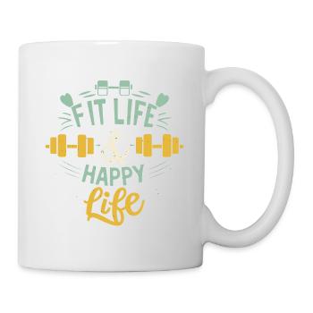 Fit Life Happy Life Fitnessstudio und Fit Lifestyle Design - Tasse - Weiß - Rechts