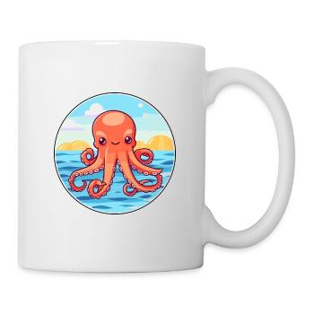 Oktopus Aquarell Cartoon Kawaii Clipart Tier - Tasse - Weiß - Rechts