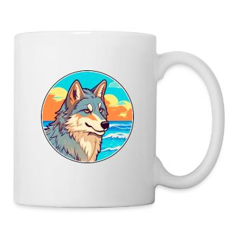 Wolf Aquarell Cartoon Kawaii Clipart Tier - Tasse - Weiß - Rechts