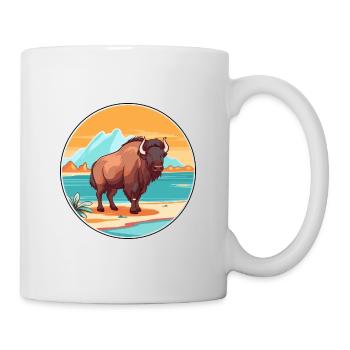 Bison Watercolor Cartoon Kawaii Clipart Animal - Mug - white - Right