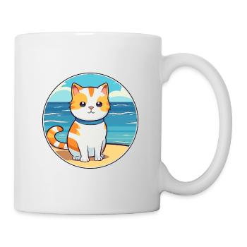 Katze Aquarell Karikatur Kawaii Clipart Tier - Tasse - Weiß - Rechts
