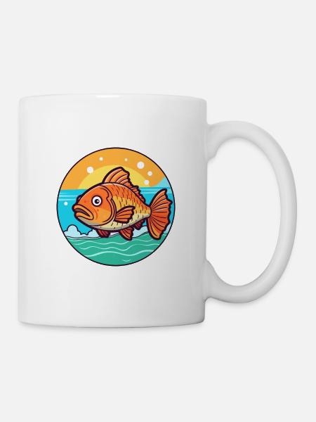 Fisch Aquarell Karikatur Kawaii Clipart Tier - Tasse - Weiß