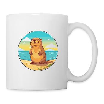 Und täglich grüßt das Murmeltier Aquarell Karikatur Kawaii Clipart Tier - Tasse - Weiß - Rechts