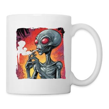 Alien smokes joint - Mug - white - Right
