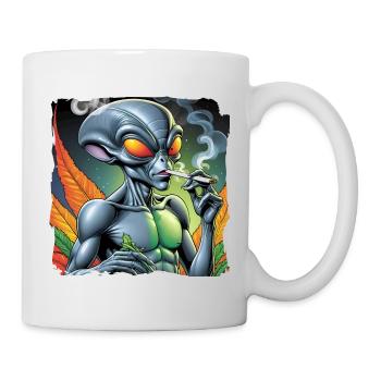 Alien smokes joint - Mug - white - Right