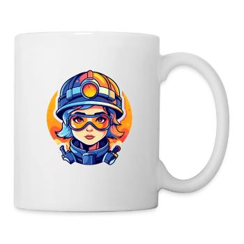 Feuerwehrfrau Zeichnung - Tasse - Weiß - Rechts