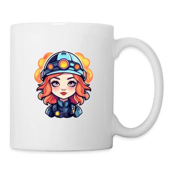 Feuerwehrfrau Zeichnung - Tasse - Weiß - Rechts