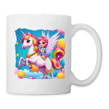 Einhorn mit Mädchen - Tasse - Weiß - Rechts